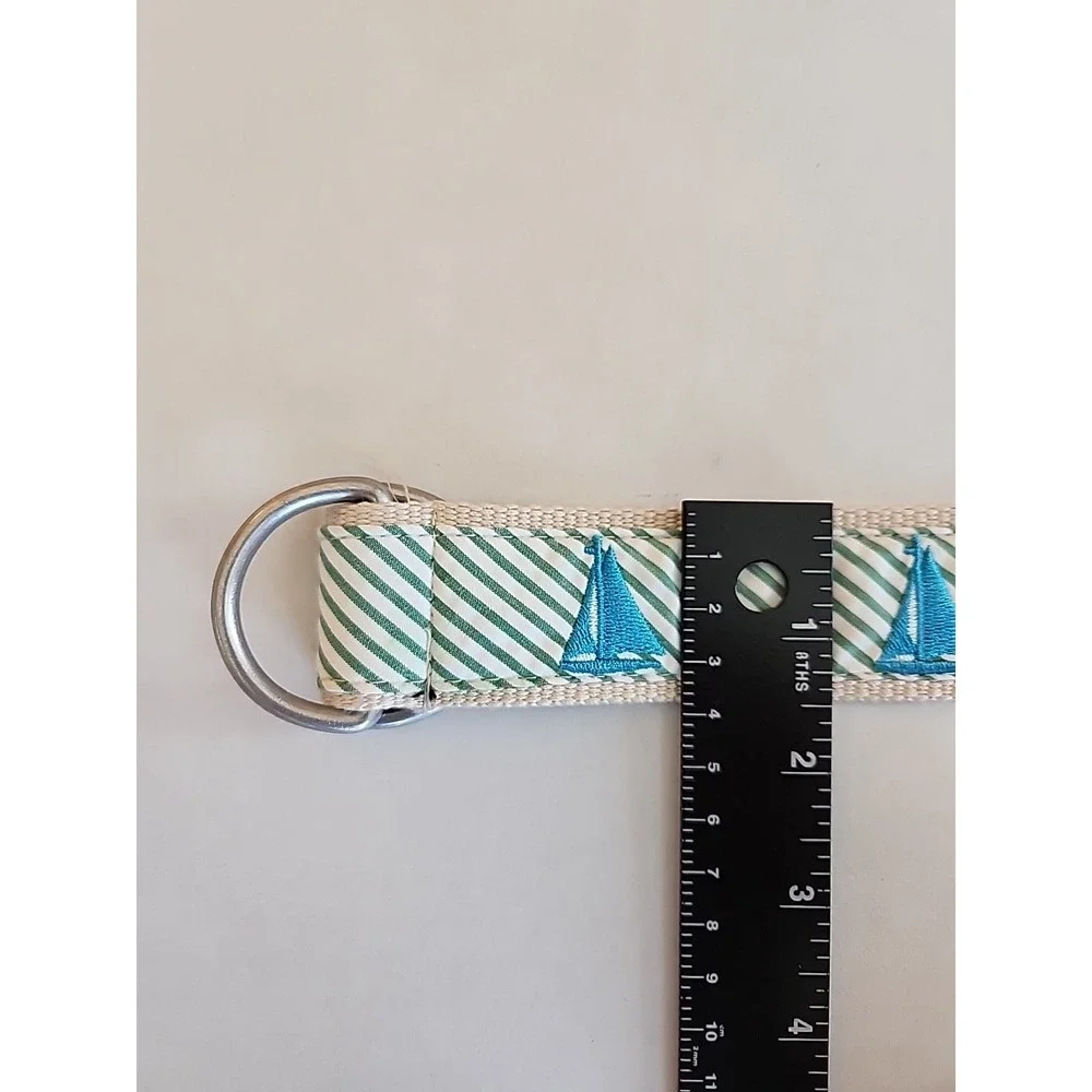 LL Bean Womens‎ D Ring Canvas Belt Size M/L Sail Boat Preppy Coastal Nautical